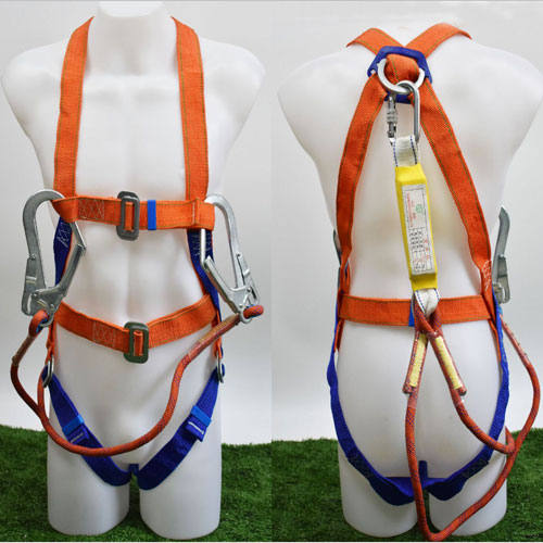 Fall Protection Full Body Safety Belt Harness with Double Lanyard and Big Hook with buffer pack CE Certificate