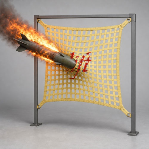 High strength fireproof burning missile interception defense aramid flat belt safety net